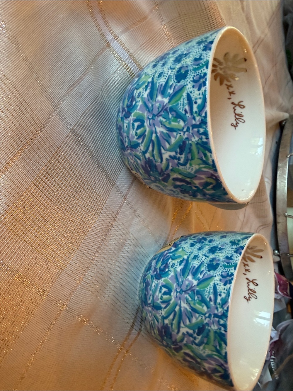 Lilly Pulitzer Floral Ceramic Cups - Blue & Green set of 2
